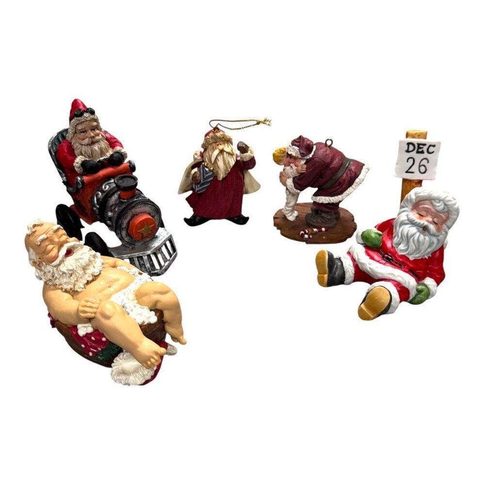 Vintage Lot Set Of 5 Hand-Painted Santa Claus Christmas Figurines & Ornaments